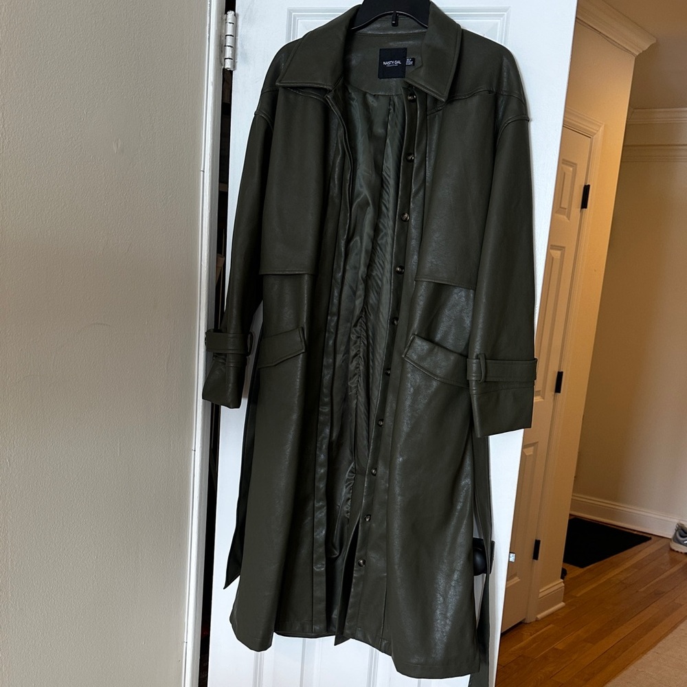 Faux Leather Dark Green Trench Coat US 8